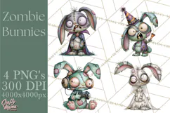 Cute Zombie Bunnies PNG Clipart, Halloween Animals Product Image 1
