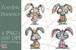 Cute Zombie Bunnies PNG Clipart, Halloween Animals Product Image 1