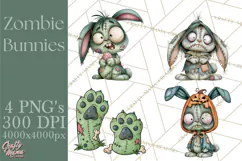 Cute Zombie Bunnies PNG Clipart, Halloween Animals Product Image 1