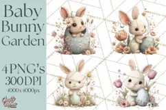 Easter Bunny Clipart PNG, Baby Bunnies in Pastel Garden Product Image 1