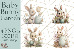 Easter Bunny Clipart PNG, Baby Bunnies in Pastel Garden Product Image 1