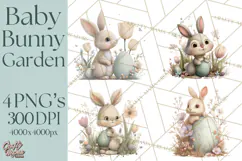 Easter Bunny Clipart PNG, Baby Bunnies in Pastel Garden Product Image 1