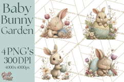 Easter Bunny Clipart PNG, Baby Bunnies in Pastel Garden Product Image 1