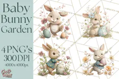 Easter Bunny Clipart PNG, Baby Bunnies in Pastel Garden Product Image 1