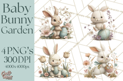 Easter Bunny Clipart PNG, Baby Bunnies in Pastel Garden Product Image 1