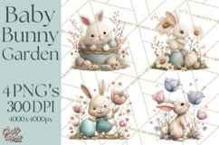 Easter Bunny Clipart PNG, Baby Bunnies in Pastel Garden Product Image 1