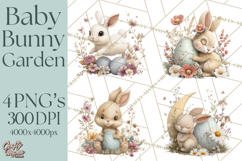Easter Bunny Clipart PNG, Baby Bunnies in Pastel Garden Product Image 1