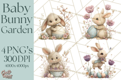 Easter Bunny Clipart PNG, Baby Bunnies in Pastel Garden Product Image 1