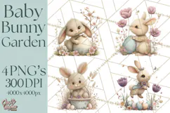 Easter Bunny Clipart PNG, Baby Bunnies in Pastel Garden Product Image 1