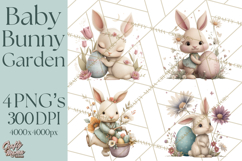 Easter Bunny Clipart PNG, Baby Bunnies in Pastel Garden Product Image 1