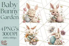 Easter Bunny Clipart PNG, Baby Bunnies in Pastel Garden Product Image 1