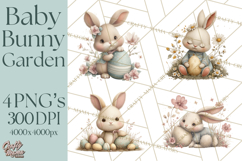 Easter Bunny Clipart PNG, Baby Bunnies in Pastel Garden Product Image 1