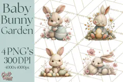Easter Bunny Clipart PNG, Baby Bunnies in Pastel Garden Product Image 1