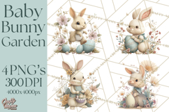 Easter Bunny Clipart PNG, Baby Bunnies in Pastel Garden Product Image 1