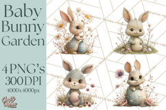 Easter Bunny Clipart PNG, Baby Bunnies in Pastel Garden Product Image 1
