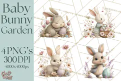 Easter Bunny Clipart PNG, Baby Bunnies in Pastel Garden Product Image 1