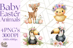Adorable Baby Animals Easter Clipart PNG, Pastel Chicks Png Product Image 1