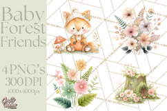 Baby Forest Animals Clipart PNG, Cute Spring Woodland Animal Product Image 1