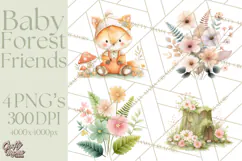 Baby Forest Animals Clipart PNG, Cute Spring Woodland Animal Product Image 1