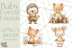 Baby Forest Animals Clipart PNG, Cute Spring Woodland Animal Product Image 1