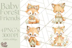 Baby Forest Animals Clipart PNG, Cute Spring Woodland Animal Product Image 1
