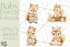 Baby Forest Animals Clipart PNG, Cute Spring Woodland Animal Product Image 1