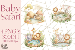 Safari Baby Animals Clipart PNG, Cute Pastel Watercolor Png Product Image 1
