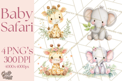 Safari Baby Animals Clipart PNG, Cute Pastel Watercolor Png Product Image 1
