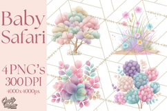 Safari Baby Animals Clipart PNG, Cute Pastel Watercolor Png Product Image 1