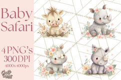 Safari Baby Animals Clipart PNG, Cute Pastel Watercolor Png Product Image 1