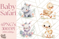 Safari Baby Animals Clipart PNG, Cute Pastel Watercolor Png Product Image 1