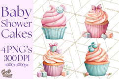Watercolor Baby Shower Cakes PNG, Cupcakes, Tiered Desserts Product Image 1