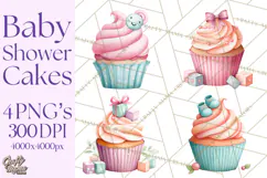 Watercolor Baby Shower Cakes PNG, Cupcakes, Tiered Desserts Product Image 1