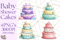 Watercolor Baby Shower Cakes PNG, Cupcakes, Tiered Desserts Product Image 1