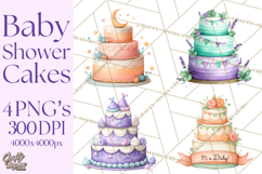 Watercolor Baby Shower Cakes PNG, Cupcakes, Tiered Desserts Product Image 1