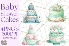 Watercolor Baby Shower Cakes PNG, Cupcakes, Tiered Desserts Product Image 1