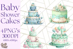 Watercolor Baby Shower Cakes PNG, Cupcakes, Tiered Desserts Product Image 1