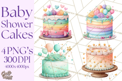 Watercolor Baby Shower Cakes PNG, Cupcakes, Tiered Desserts Product Image 1