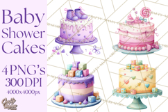 Watercolor Baby Shower Cakes PNG, Cupcakes, Tiered Desserts Product Image 1