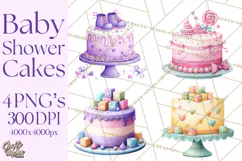 Watercolor Baby Shower Cakes PNG, Cupcakes, Tiered Desserts Product Image 1
