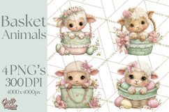 Easter Baby Animals in Baskets Clipart, Cute Lambs Png Product Image 1