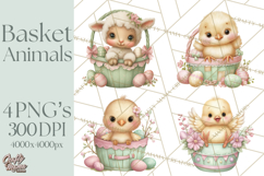 Easter Baby Animals in Baskets Clipart, Cute Lambs Png Product Image 1