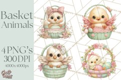 Easter Baby Animals in Baskets Clipart, Cute Lambs Png Product Image 1
