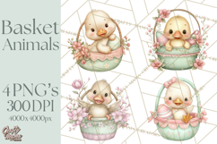 Easter Baby Animals in Baskets Clipart, Cute Lambs Png Product Image 1