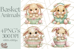 Easter Baby Animals in Baskets Clipart, Cute Lambs Png Product Image 1
