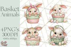 Easter Baby Animals in Baskets Clipart, Cute Lambs Png Product Image 1