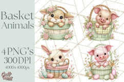 Easter Baby Animals in Baskets Clipart, Cute Lambs Png Product Image 1