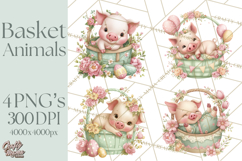 Easter Baby Animals in Baskets Clipart, Cute Lambs Png Product Image 1