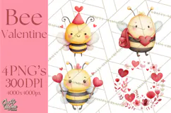 Bee Valentine Clipart PNG, Cute Kawaii Bee With Hearts Product Image 1