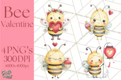 Bee Valentine Clipart PNG, Cute Kawaii Bee With Hearts Product Image 1